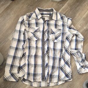 BKE Blue and Black Plaid Casual Button Down Shirt